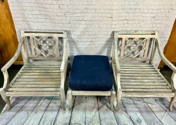 Pair Of Marie Albert Patio Teak Arm Chairs With Ottoman - No Cushions Included