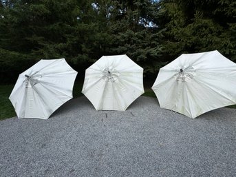 Collection Of Three Sunbrella Patio Umbrellas - Need To Be Cleaned - With Two Stands