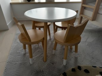 White & Natural Wood Kids Table & Four Cat Ear Chairs