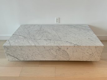 White Marble Veneer Over Wood Rolling Coffee Table