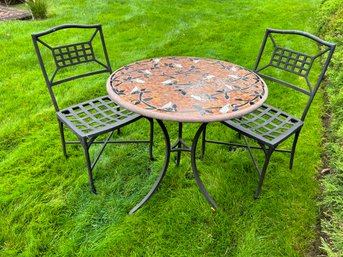 Neille Olson Wrought Iron Tile Top Bistro Table With Two Chairs - Bird Motif