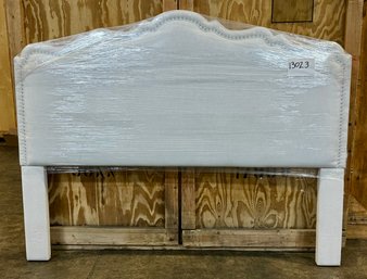 KING Jennifer Taylor Home White Linen Headboard With Chrome Nailheads - No Frame Included