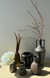 Six Metal & Ceramic Decorative Vases - Dark Colors, Silver, Gold