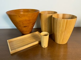 Collection Of Modern Wooden Waste Bins And Bathroom Cup - Umbra And Banana Republic