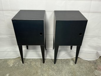 Pair Of Small Metal Industrial Black Side Tables