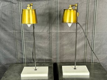 Pair Of Anthropologie Brass Capped Desk Lamps