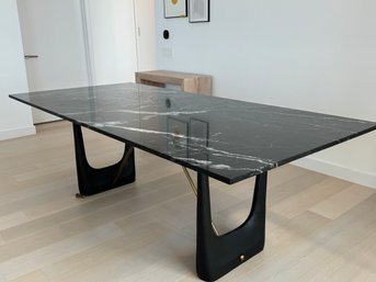 CB2 Black Rectangular Marble Dining Table With Black & Brass Metal Frame/Legs