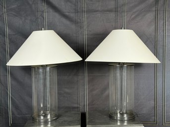 Pair Of Ralph Lauren Modern Oil-Rubbed Bronze Hurricane Lamps