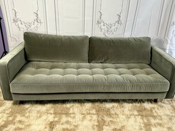 Dark Grey Velvet Woodworth Wooden Industries Tufted Couch With Walnut Legs