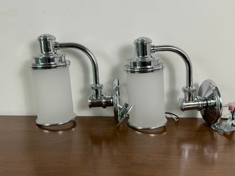 Pair Of Columnar Polished Chrome Vanity Lights