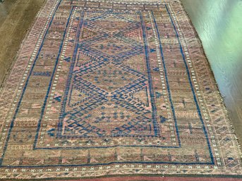 Vintage Flatweave Area Rug - Maroons, Browns, Cream, Black,