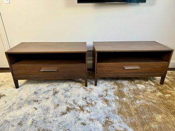 Pair Of Cliff Young Cassidy 1 Drawer Dark Wood Nightstands  With Chrome- Purchased For $17,360 Pair