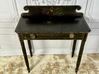 Antique Painted Writing Table With Brass Hardware On Carved Legs