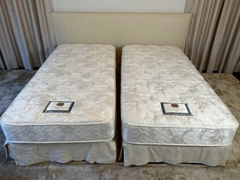 Pair Of Twin Beds With Cream Custom Twill Bed Skirts - Stearns And Foster Wallingford Mattresses