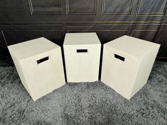 Set Of Three White Concrete Patio Side Tables