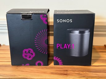 Pair Of Sonos Play:1 - One Is New In Box, One Is Like New - Black