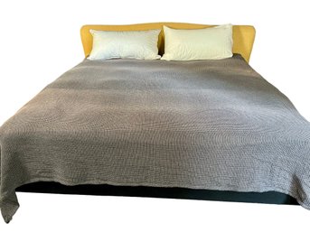 King Sand Color Woven Fabric Headboard Bed