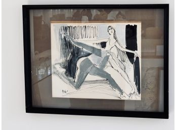 Framed Signed Black White And Grey Two Dancers - Nissan '65