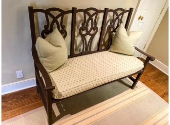 Scrolled Iron Bench With Cushion Seat - Very Heavy - Green Leaf Print