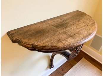 Pair Of Ornate Dark Wood Wall Console Tables - One Shows Some Signs Of Wear