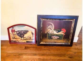 Pair Or Framed Farm Animals - Chicken And Pig