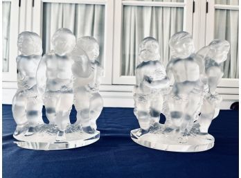 Set Of Lalique Luxembourg Cherub Bookends