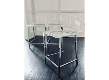 Set Of 3 Lucite Barstools With Chrome Legs