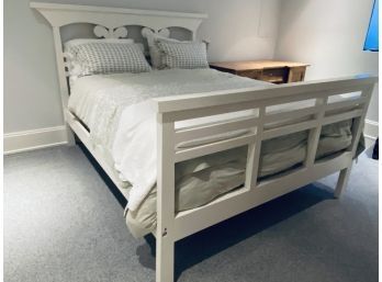 Painted Cream Wood Queen Bed - Including Mattress (clean)