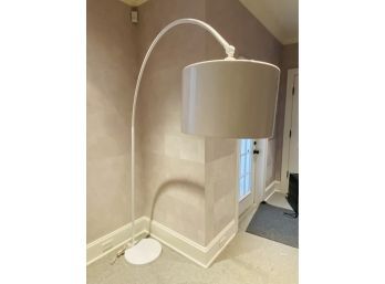 Modern White Metal Arc Lamp On Cement Base - Unmarked