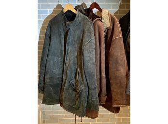 Collection Of 3 Men's Shearling Coats - 2 Brown, 1 Black - 2 Searle ,1 Unmarked