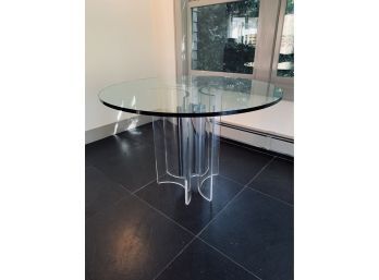 Round Glass Top Table  On Modern Lucite And Chrome Base