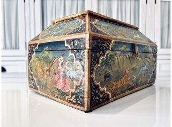 Decorative Painted Covered Wood Box - Asian Motif