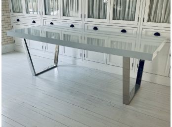 Custom Pale Blue Lacquer Dining Table On Chrome Legs