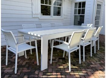 Restoration Hardware MARBELLA ALUMINUM RECTANGULAR DINING Table 8 Lloyd Flanders Lloyd Loom Arm Chairs