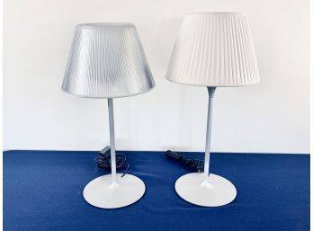 Pair Of Relco Table Lamps With Brushed Metal Bases - 1 Has Glass Ribbed Shade And 1 Silk Pleated Shade