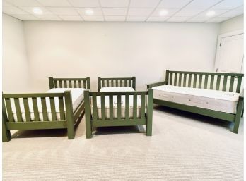 Pair Of Olive Green Twin Beds And Olive Green Day Bed - Distressed Painted