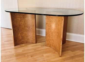 Magnificent Glass Top Desk On Burled Wood Bases - Artisan Piece