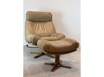 Modern Tan Leather Chair With Ottoman