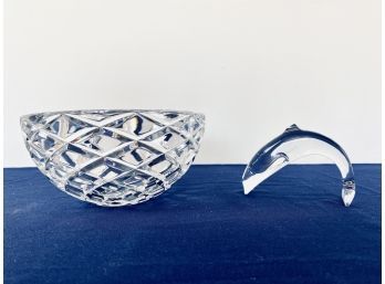 Tiffany And Company Cut Crystal Bowl And Baccarat Dolphin