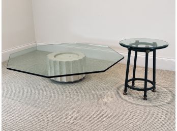 Glass Top Coffee Table On Stone Base