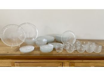 2 Smaller Collections Of Clear Glass Dinnerware