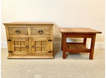 Antique Pine Dresser 2 Doors, 2 Drawers And Wood Side Table