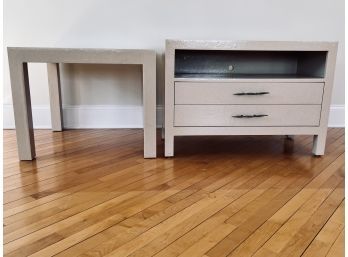 Pair Of Custom Matching Square Side Table And Tv Stand With 2 Drawers - Metal Hardware