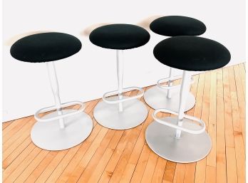 Collection Of 4 Bar Stools - Hunter Green Wool On Grey Brushed Metal Bases With Foot Rests