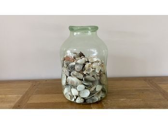 Very Large Green Glass Jug Filled With Montauk, NY Seashells