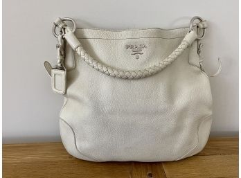 Cream Prada Leather Hobo Bag