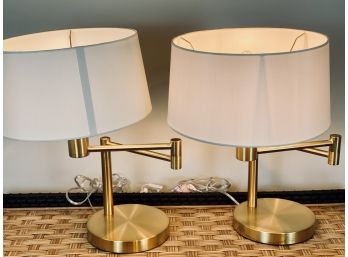 Pair Lauren Brushed Brass Table Lamps With Cream Shades