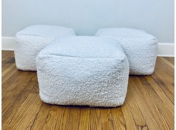 Pair Of CB2 Cream Boucle Ottomans