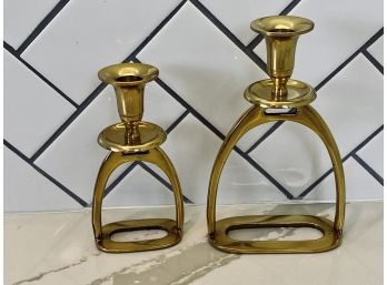 Pair Of Ralph Lauren Brass Stirrup Candlesticks