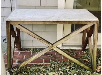 Marble Topped Potting Table With X Teak Base